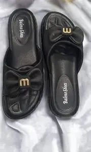 WOMEN'S BLACK SLIDE SANDALS (UK Footwear Size System, Adult, Women, Numeric, Wide, 10)