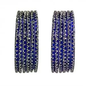 Srijman Crystal Stone Studded Bangles Set for Women – Set of 12, Multicolour, Sizes 2.4 to 2.8, Designer Traditional Chudi