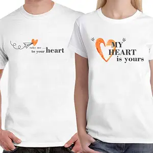 DreamBag LIMIT Fashion Store - Take Me To Your Heart, My Heart Is Yours Unisex Couple T- Shirt, Men-L/Women-XL (White)
