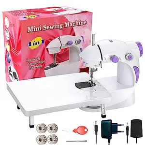 UNFLUIR Mini Sewing Machine with Table Set | Tailoring Machine | Hand Sewing Machine with extension table, foot pedal, adapter, White (With Extantion Board)