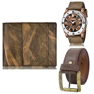 LOREM LOREM Mens Combo of Watch with Artificial Leather Wallet & Belt FZ-LR53-WL20-BL02