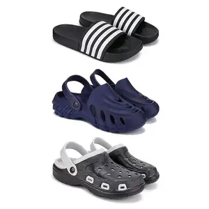 DRACKFOOT Lightweight,Classic Slider || Sandals with Clogs for Men-Combo(3)-3024-3136-3018-9 Black