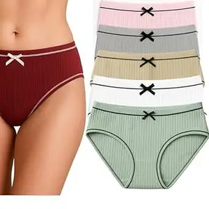 LOURYN KOULYN Women's Ribbed Cotton Brief Panties Set Soft Breathable Underwear with Elastic Waistband Full Coverage Comfort Women and Girls (Multicolour)