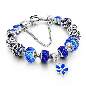 Hot And Bold Silver Plated Snake Chain Dangling Flower Charm Beads Accessories Hand Bracelets for Women & Girls.