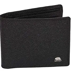 BROWN BEAR Branded, Certified Men's Pure Nappa Leather RFID Blocking Slim Wallet Purse with Eight Card Pockets ( Black )