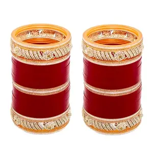 Lucky Jewellery Bridal Bangle Set Dhanteras/Diwali/Bhai Dooj Collection Wedding Punjabi Chuda Designer Chura CZ Stone Maroon Color Choora For Women (2145-M1C1-LJ121-M-26)