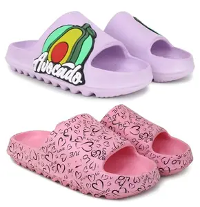 Pampy Angel Combo Pack of 2 Slipper/Flip Flops/Slides for Women,(T-Acado-Purple,YW-Love-Pink),39 (Euro)