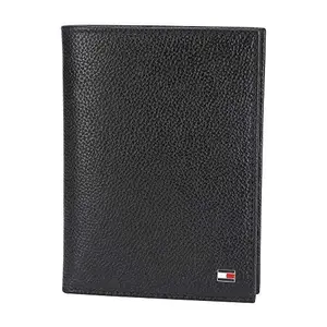 Tommy Hilfiger Aden Leather Passport Holder Wallet for Men - Black, 7 Card Slots
