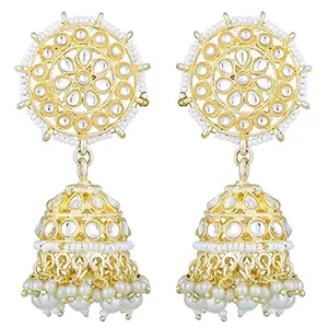 Peora Gold Plated White Kundan Studded Jhumki Earrings Ethnic Fashion Stylish Jewellery Gift for Women & Girls