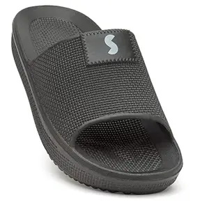 SOLETHREADS POOL Slides| Fashionable| Breathable | Stylish | Lightweight | Anti-Skid | Durable | Cushioned | Comfortable | Technical Utility |Premium Slides for Women Indoor and Outdoor use | BLACK | 8UK