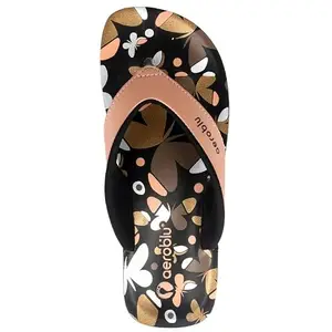 AEROBLU Rose Gold Synthetic Floral Casual Lightweight Open Toe Comfortable Flat Slipper For Women (AEAA98-ROSE GOLD-37)