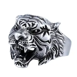 Anisa Majestic Tiger Ring for Men Lion Ring Adjustable Design For Men Boys Stainless Steel Tiger Head Ring Devil Look