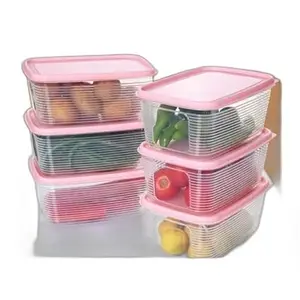 Veratico Plastic Fridge container storage box for kitchen (Pack of 6, Pink)| design - 285 for kitchen and home