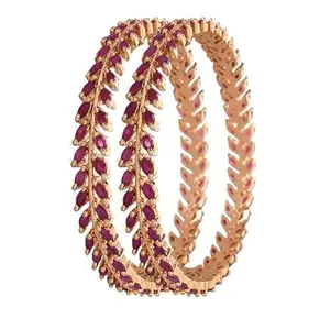 Blulune AD Cubic Zircon Red Gold Plated Bangle Jewelery Set for Women and Girls (Pack of 2) BL AD B-83 Red 2.8