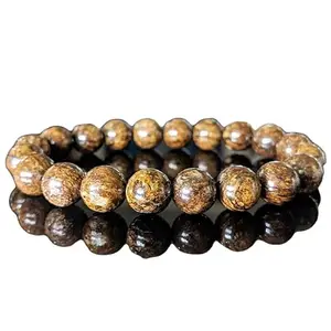 RRJEWELZ 10mm Natural Gemstone Bronzite Round shape Smooth cut beads 7.5 inch stretchable bracelet for men. | STBR_RR_M_02372