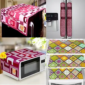 KANUSHI Industries®Fridge/Refrigerator Cove + 1 Pc Microwave Cover + 2 Pc Handle Cover + 3 pc Fridge Mats(FRI+Micro+2-HDL-Wine-Box+M-22)