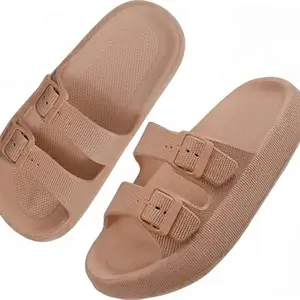 Women Adjustable Open Toe Slide Sandals Classic Ultra Soft EVA Footbed Summer Designed to Fit Flat Buckle Sliders for Women & Girls (Brown,4uk)