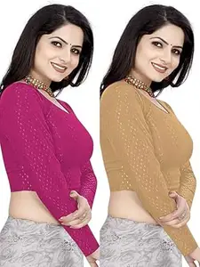 MEERAANT-77 ENTERPRISE Women's Shimmer Crop Top Blouse with Round Neck, Half Sleeves, Streachable Readymade Blouse Choli