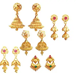 oh wow 1 gram gold stud jhumki earrings pack of 5 (GOLD) (Gold) For Womens & Girls