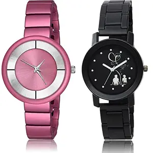 NIKOLA Love Analog Pink and Black Color Dial Women Watch - G634-GO153 (Pack of 2)