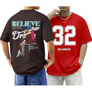 ENCIGER Men's Oversized Cotton T-Shirt Pack | Drop Shoulder Graphic Printed Casual Streetwear Combo | Baggy Hip-Hop Tshirts