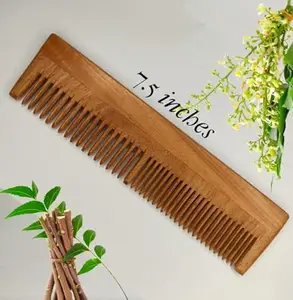 Kachi Neem Wood Hair Comb (Pack of 1) for Men & Women, Natural Neem, standard Size, Hygienic, Reduce Dandruff and fight against Bacteria.