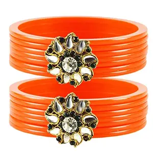 MAYA FASHION Orange Stone Acrylic-Brass Bangle With Very Extra Large Size Elegant Extra Large Size Bangle | Perfect Fit for Plus Size banglesTrendy and Comfortable Fit for woman and girls | (Sku-ban1754)