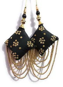 Libas Fashion Handmade Work Ethnic Hanging Latkan for Lehenga Color Gold & Blue for Women Latkan Fancy Designer Teasel Fabric Silk (Pack of 2 PC… (Black)