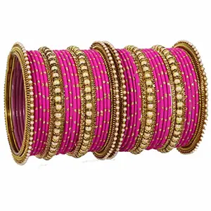 ZULKA Non-Precious Metal with Base Metal and Studded with Zircon Gemstone or Pearls Glossy Finished Traditional Bangle set for Women and Girls, (Magenta_2.8 Inches), Pack Of 40 Bangles