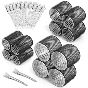 LIKEDEE Heatless No Heat Hair Curler Roller for Women And Girls, 12pcs Hair Curler Rollers 3 Sizes (4 Jumbo, 4 Large, 4 Medium) & 12 Bang Clips