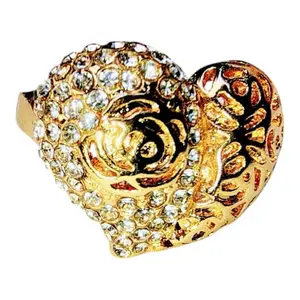 Mohii Ring For Women Heart-Shaped Statement with Crystal Rhinestones, Gold-Plated, Floral Design (18)