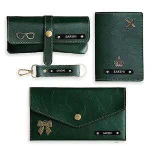 Homafy Leather Wallet Gift Set for Women | Birthday Combo Featuring Leather Eyewear, Keychain, Wallet & Passport Cover | Personalised Accessories for Her (Bottle Green)