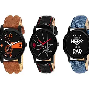 RPS FASHION WITH DEVICE OF R Analogue Black Dial Men's and Boy's Watch -Combo Set of 3