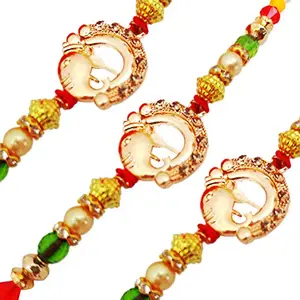 brown leaf Elegant Beautiful Blue Stone Rakhi for Beloved Brother & Sister in Law (Set Of 2)