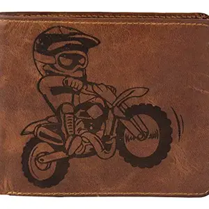Karmanah Dirt Bike Racer Engraved Pure Leather Wallet, Brown (Night Rider)