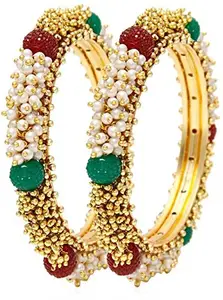 Shining Diva 18k Gold Plated Traditional Jewellery Fancy Pearl Bangles for Women (2.6)(Multi-Colour)(8416b_2.6)