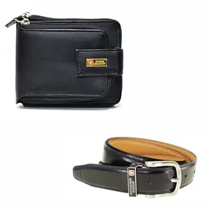 Swiss Military Combo Pack of Black Men's Wallet with Leather Belt (PW4+BLT12)
