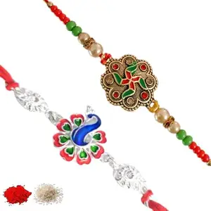 Rakhiya.com Designer Rakhi set of two, Multicolour rakhi, combo of two (set of 2), With Roli Chawal Packet 0973