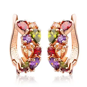 Jewels Galaxy Valentine Collection Sparkling Colors Flowerets Vine Swiss Cubic Zirconia 18K Rose Gold Plated Hoop Earrings For Women (SMNJG-ERG-1008)