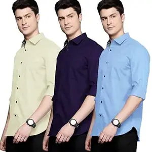 Pinkmint Men's Shirt Cotton BlendCasual Long Sleeve Formal Shirt Soild Formal Shirt for Men (Pack of 1)