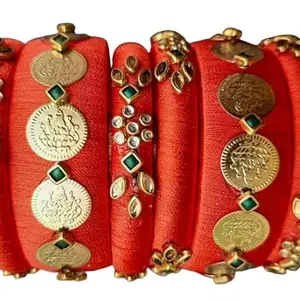 women’s Sree Collections Silk Thread gold framed kundan & lakshimi kasu bangle for girls color (2.8)