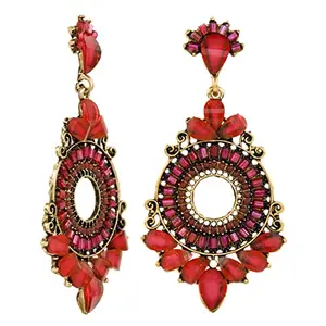 Nakabh Ethnic Gold Plated Oxidised Alloy Jhumki Earrings for Women Stylish (Design 02 (Red))