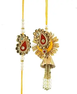Generic ONE STEP Designer Hand Made Rakhi For Brothers and Bhabhi with Roli, Chawal (Pack Of 2)