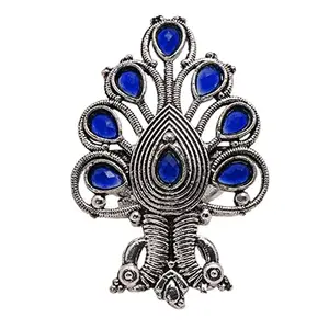 Meyara Oxidised Silver Ruby Peacock Statement Ring for Girls & women – Adjustable Ring