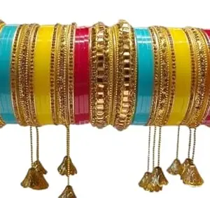 Acrylic Chuda Set For Women & Girls with Zircon Stone, Beads and Kaleere Latkan Design | Premium Traditional Chuda Set For Bridal | Bridal Chooda Rajasthani | Women's Bangles (2.4)