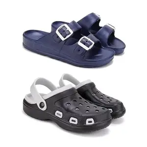 WINGSCRAFT Lightweight,Classic Slider || Sandals with Clogs for Men-Combo(2)-3116-3018-7 Black(COMBO(2)-3116-3018-7_BZ)