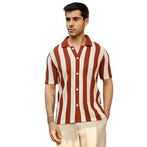 Campus Sutra Men's Russet Brown Panel-Knit Polo Shirt for Casual Wear | Polo Neck | Short Regular Sleeves | Button Closure | Shirt Crafted with Comfort Fit for Everyday Wear