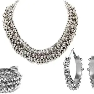 WORLD WIDE VILLA Metal Earring, Bracelet & Pendant Set For Women Pack of 1 Silver || WWV_7072