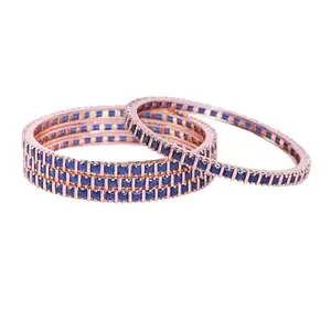 OPAL TOUCH Rose Gold Plated Made of Brass Bangles For Women | Traditional Bangle For Women | Fancy and Studded Design Bangles | Traditional Stylish Bangles Set for Girls and Women (Blue-2.6)
