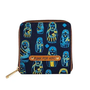 Funk For Hire Women Doll Printed Navy Canvas Square Wallet